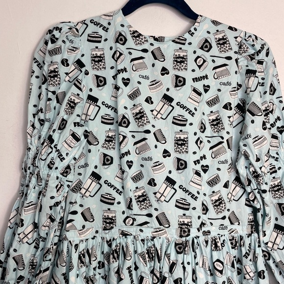 COFFEE theme novelty smock sleeve mini dress - Picture 2 of 10